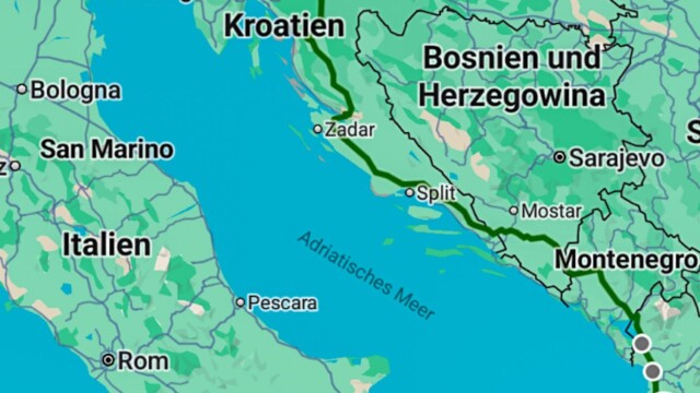 Die Busstrecke von München nach Vlora (Vlorë) Reiseroute nach Albanien